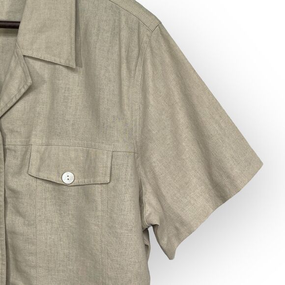 Coldwater Creek Top Women Size 1X Beige Pocket Collared Linen Rayon Camp - Picture 6 of 10